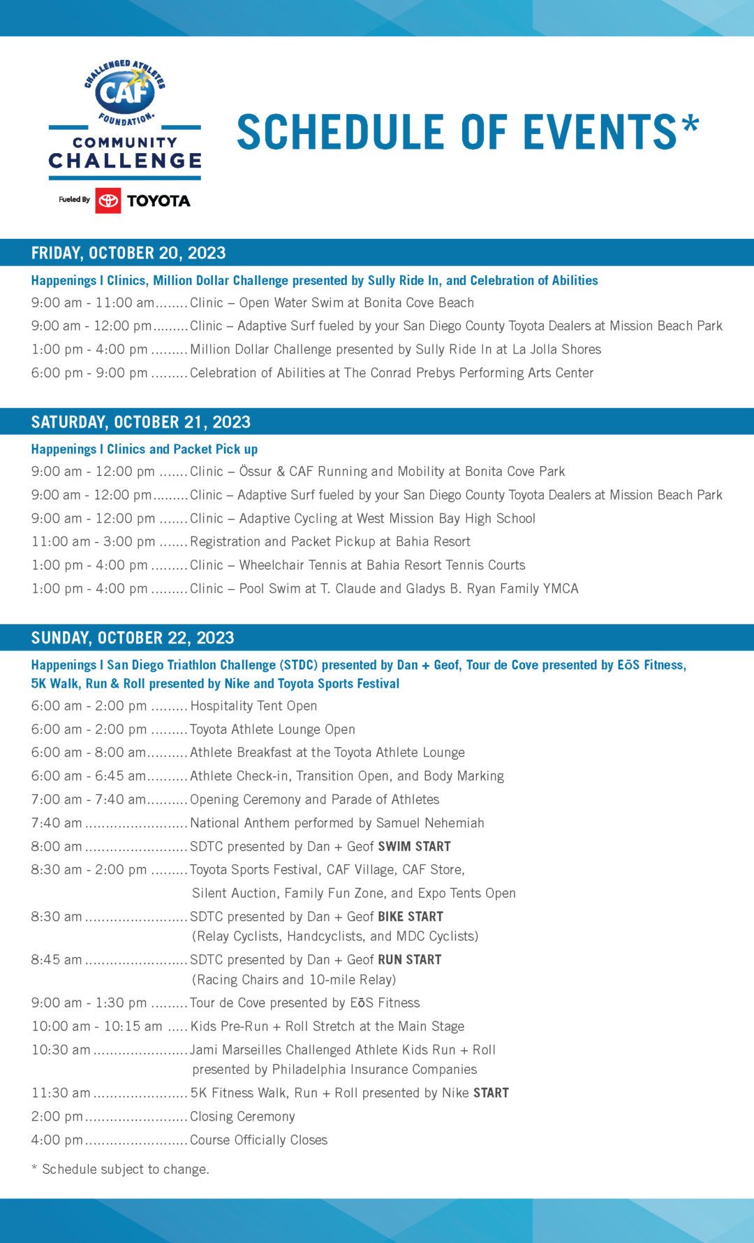 CCC Schedule of Events – w/COA | Challenged Athletes Foundation