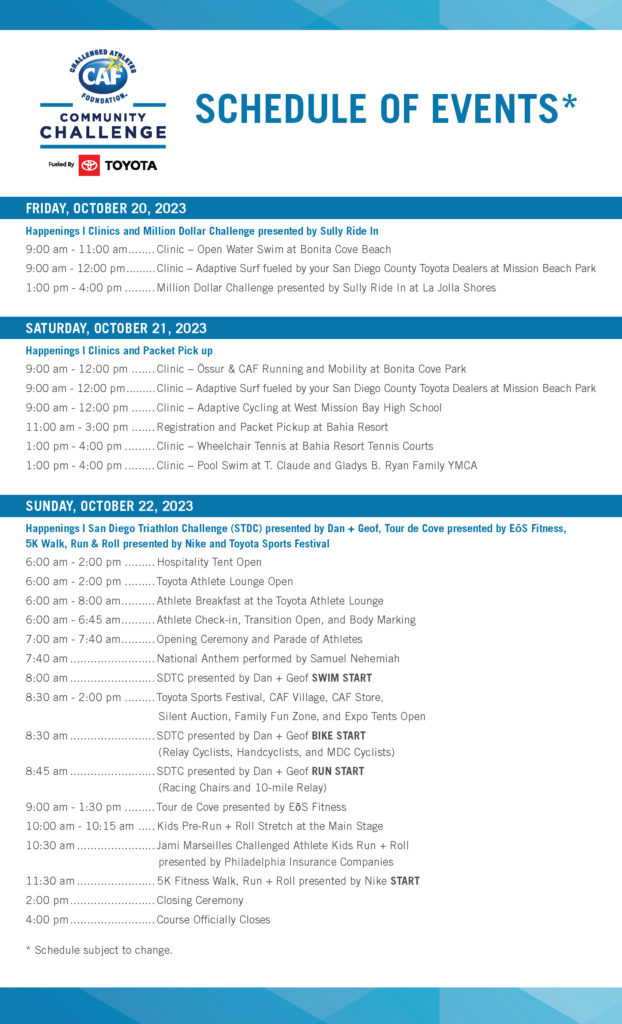 CCC Schedule of Events – without COA | Challenged Athletes Foundation